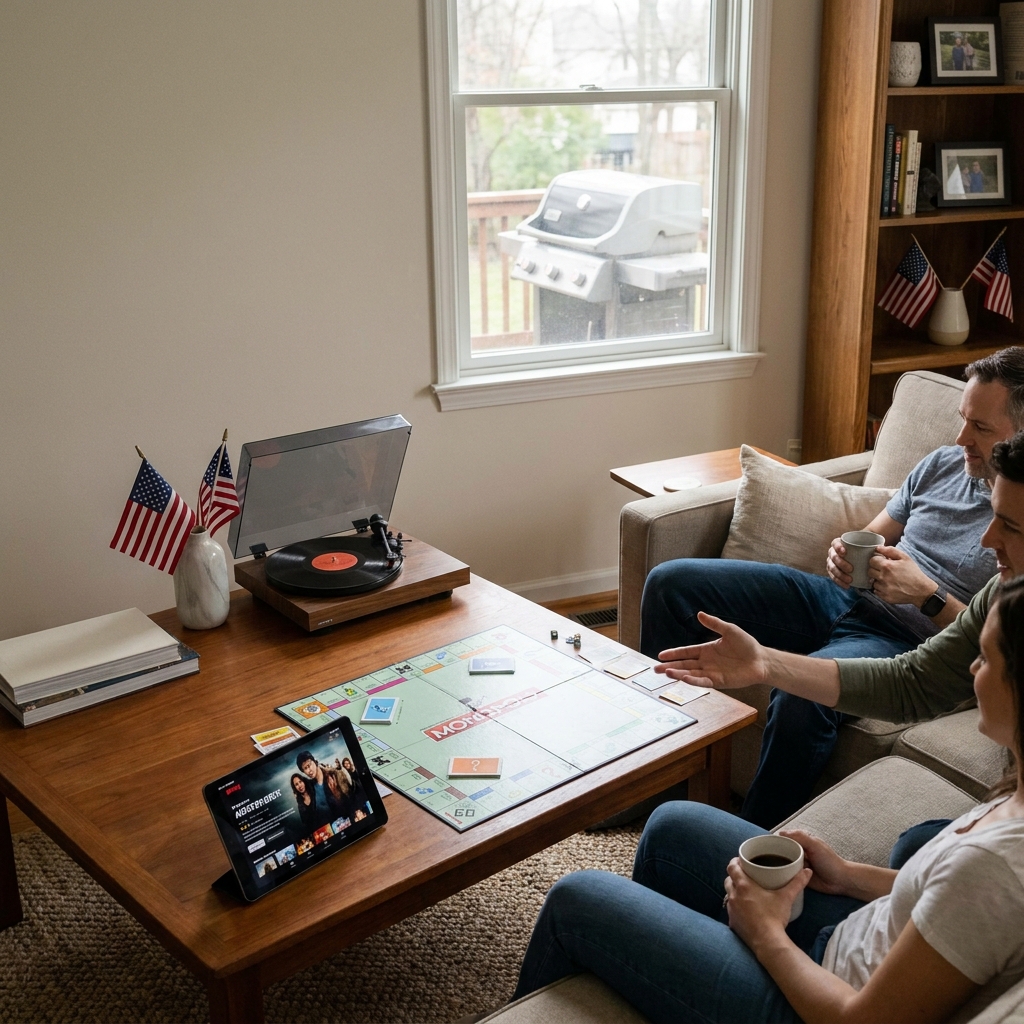 Fourth of July (today) at-home entertainment plan (family-friendly, calm, no fireworks focus)